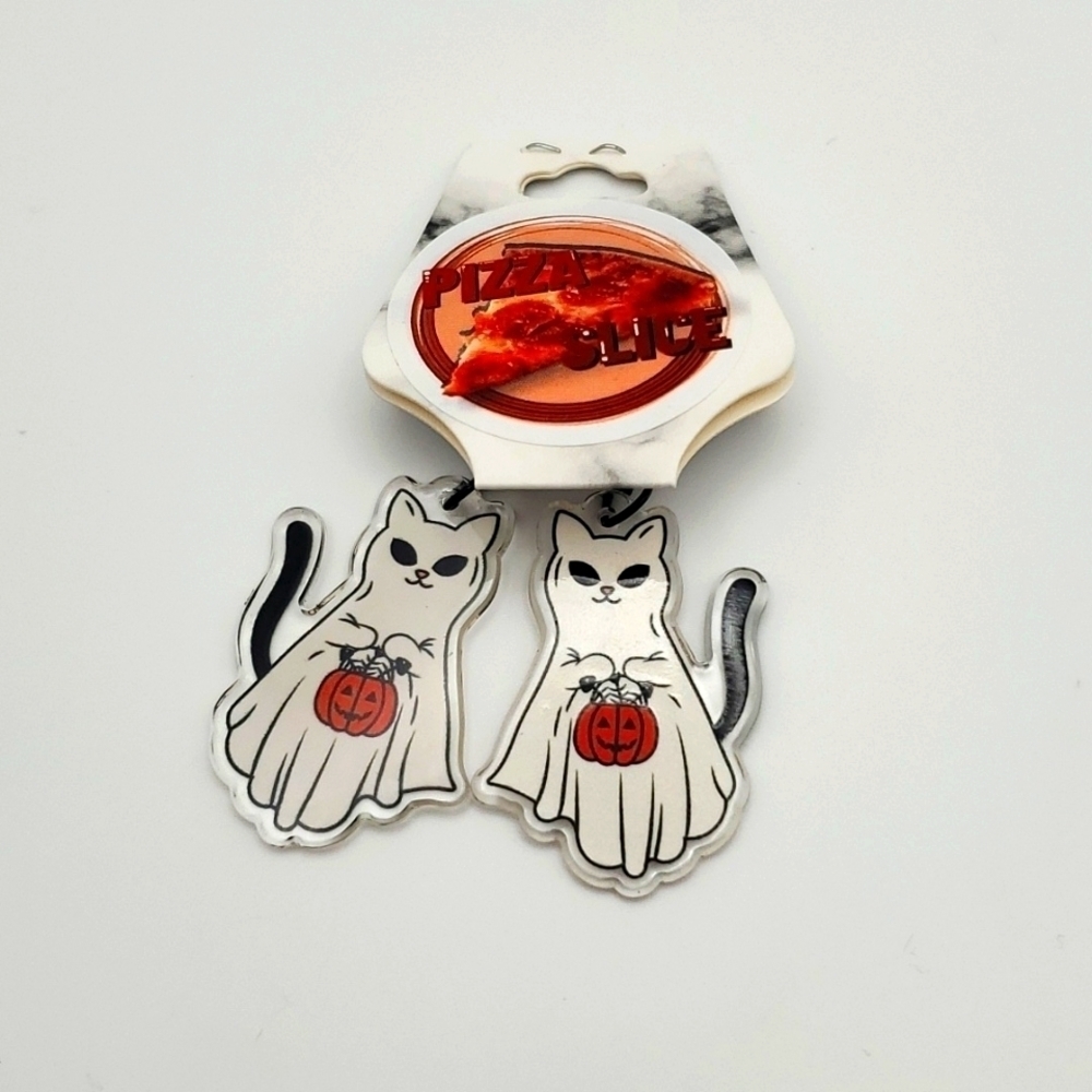 Halloween Ghost Cat Trick or Treating Earrings - Picture 5 of 6